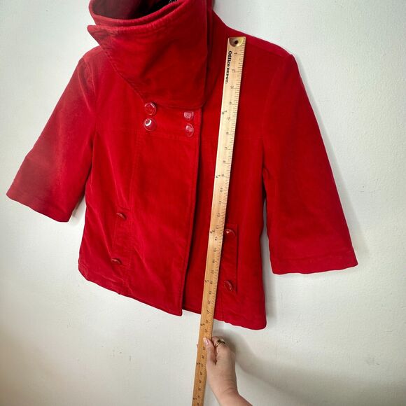 Tulle Red Corduroy Turquoise Lined Foldover Collar Jacket 3/4 Sleeves S - Picture 12 of 15